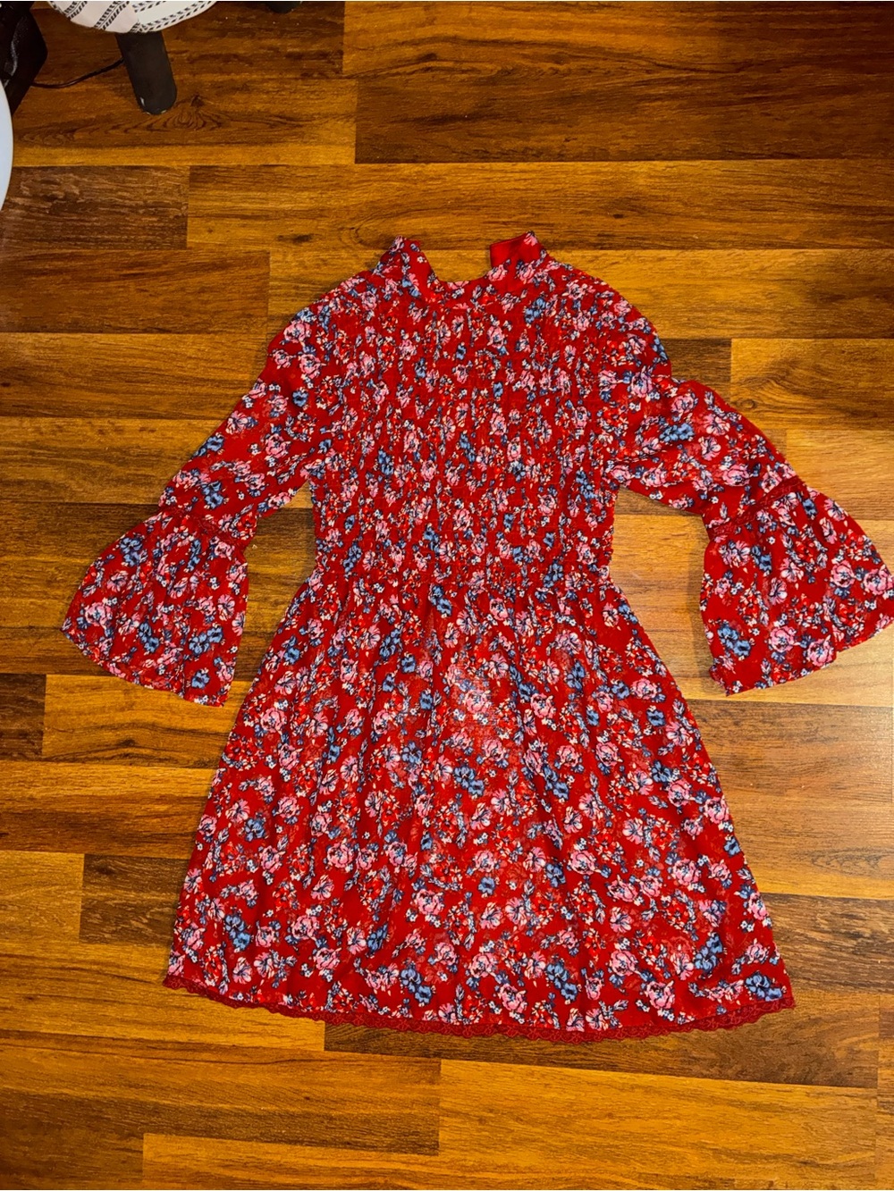 City Triangles Red Floral Smocked Mini Dress